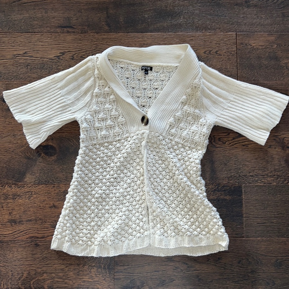 Cream short sleeve cardigan sweater